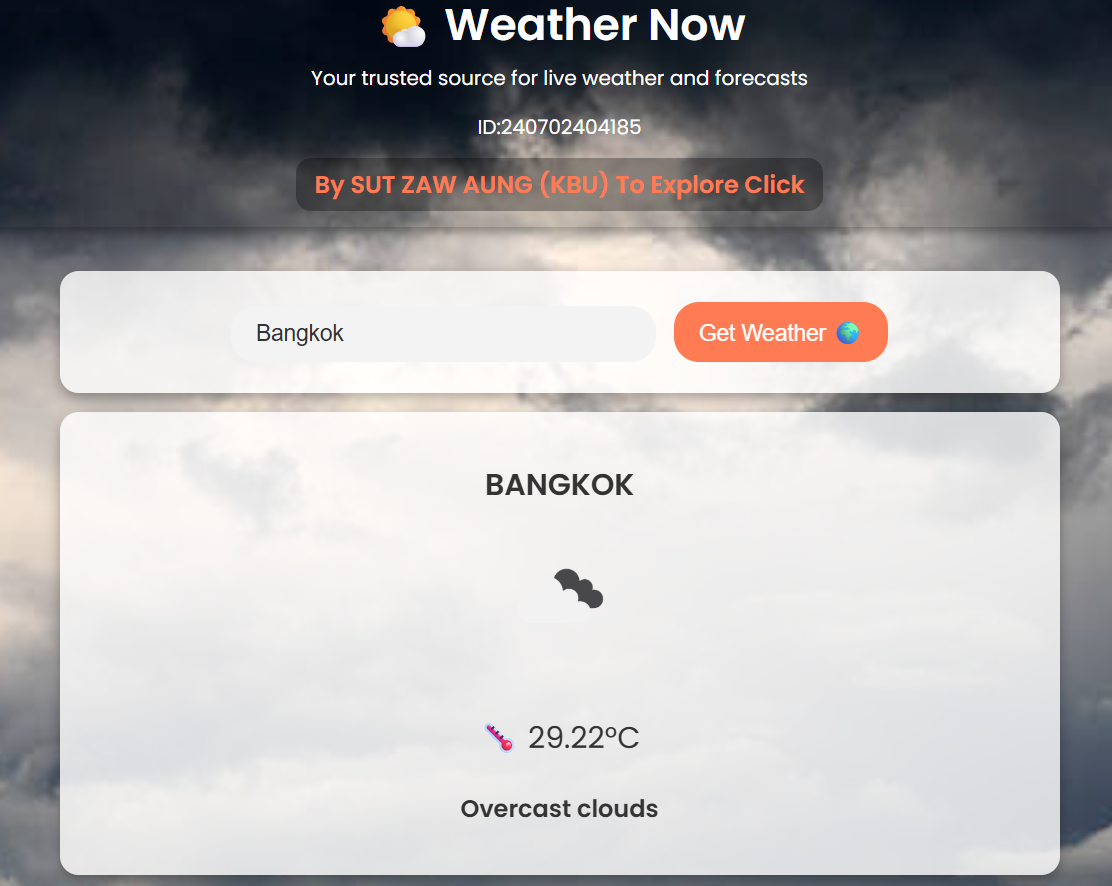 Current weather results with temperature and description